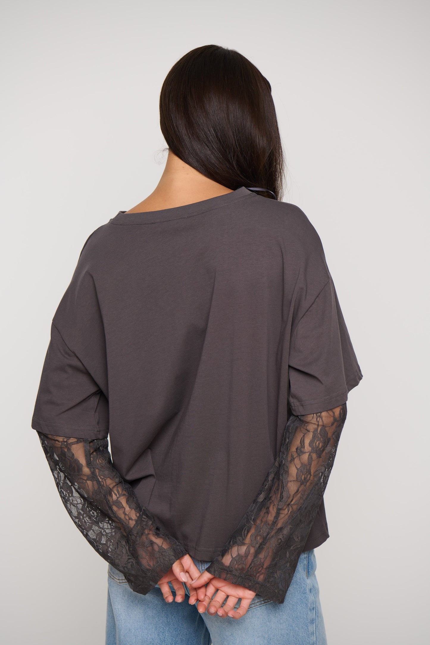 Francesca Lace Tee Dark Grey