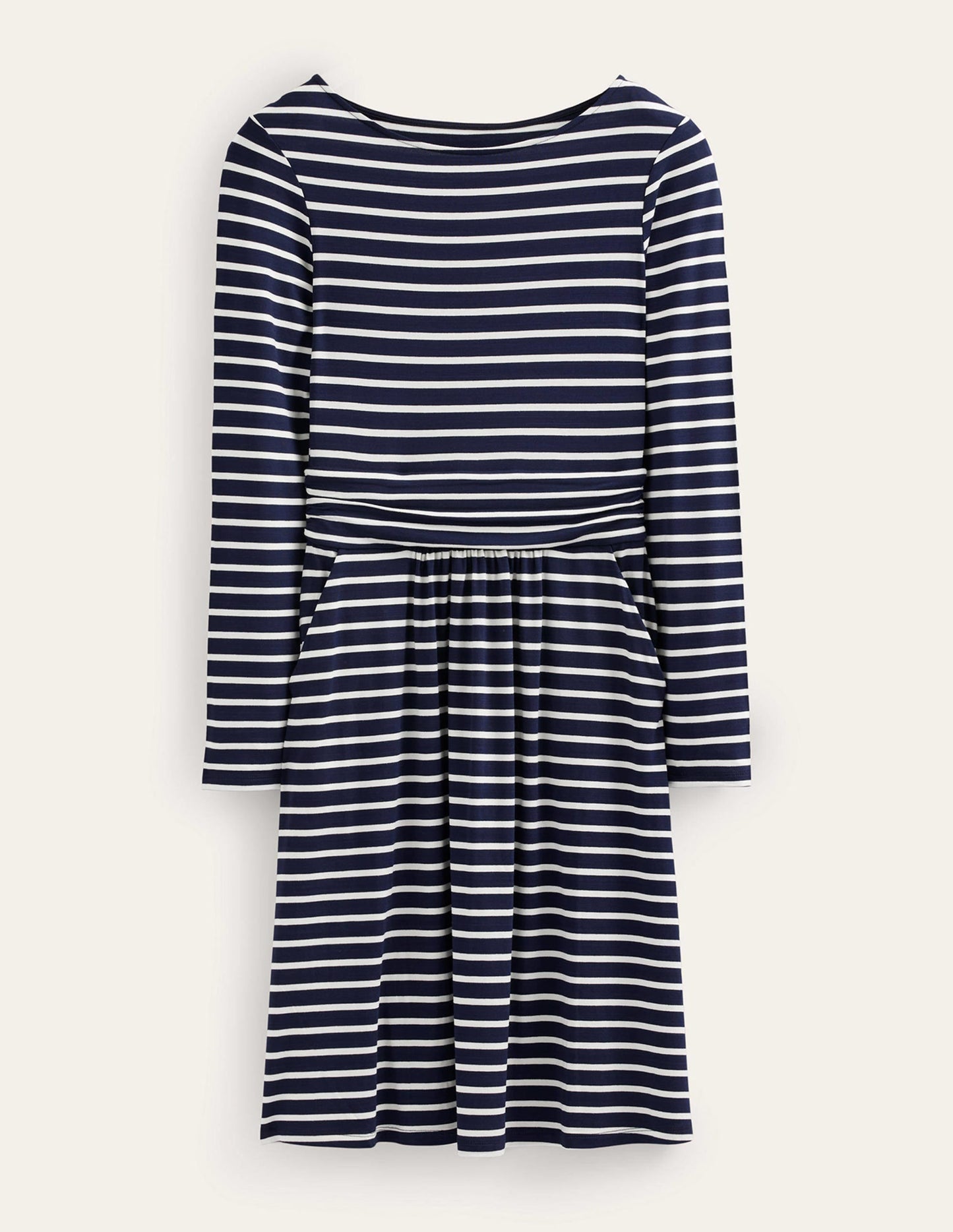 Abigail Jersey Dress-Navy, Ivory Stripe