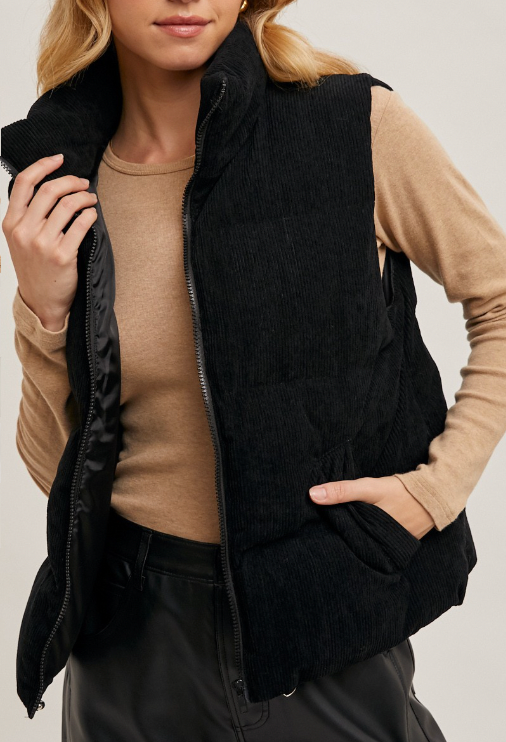 (SALE) Need You To Know Corduroy Vest (Black)