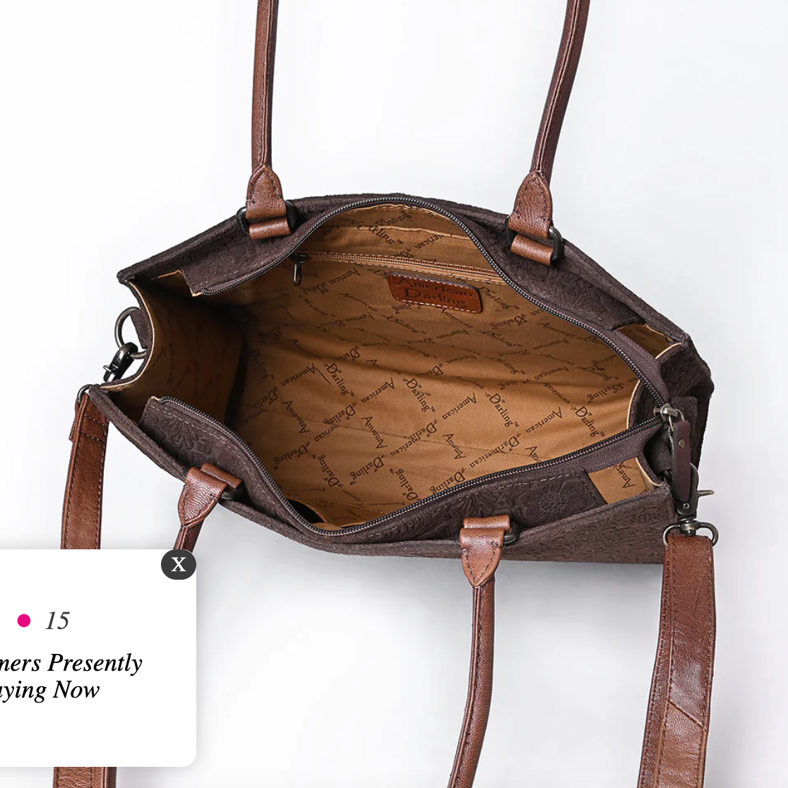 Floral Embossed Tote Bag With Dual Handles & Crossbody Strap - Brown