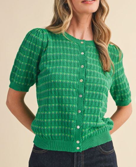 Pointelle Floral Sweater (Green)