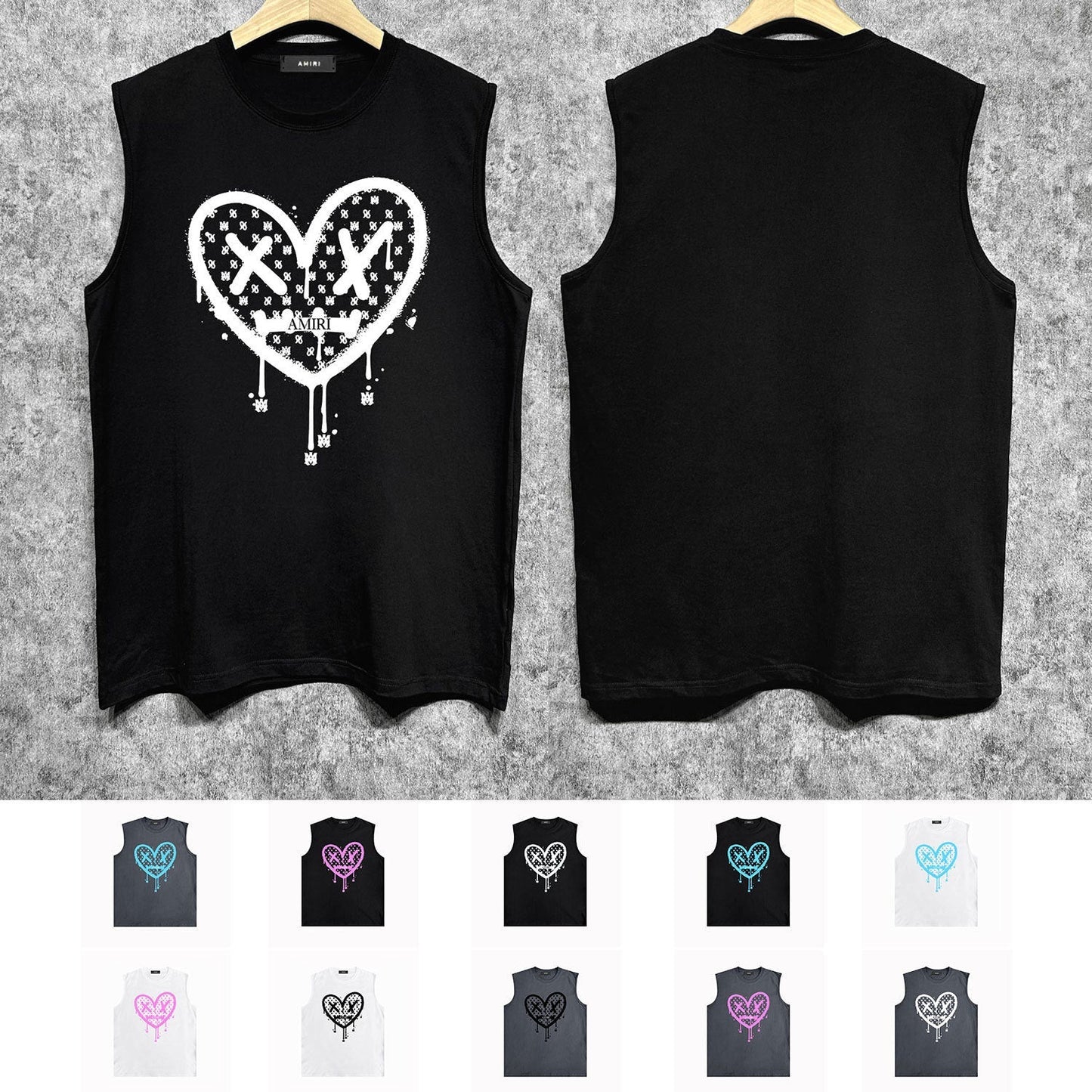 Amiri tank top splash paint heartprinting