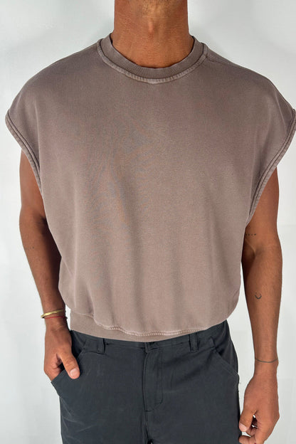 Cropped Fleece Ribbed Tank Choc