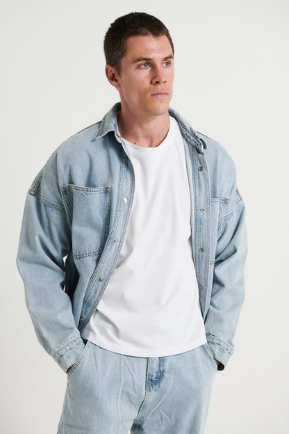 Drop Shoulder Denim Shirt Ocean