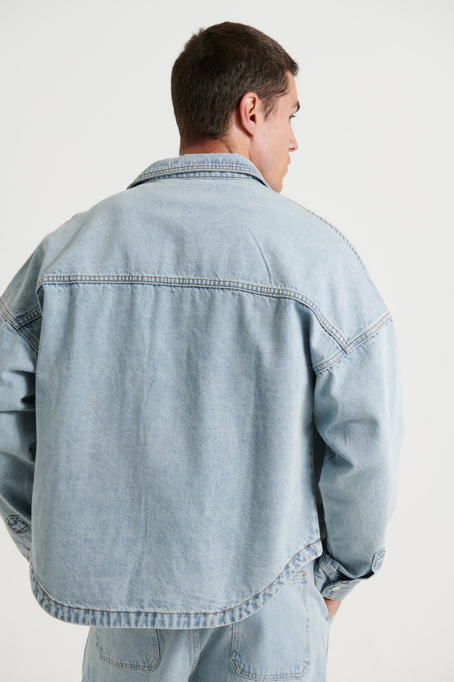 Drop Shoulder Denim Shirt Ocean