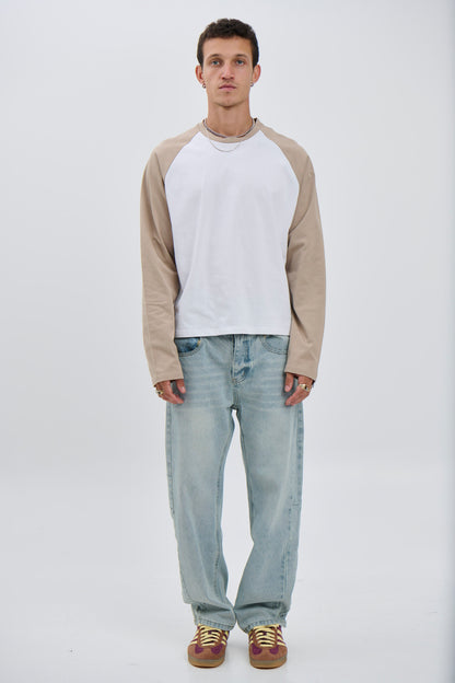 Crop Box Raglan Long Sleeve Light Khaki - FINAL SALE
