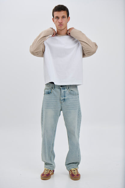 Crop Box Raglan Long Sleeve Light Khaki - FINAL SALE