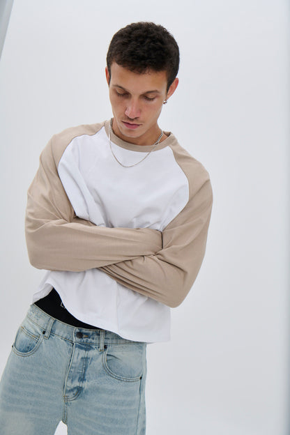 Crop Box Raglan Long Sleeve Light Khaki - FINAL SALE