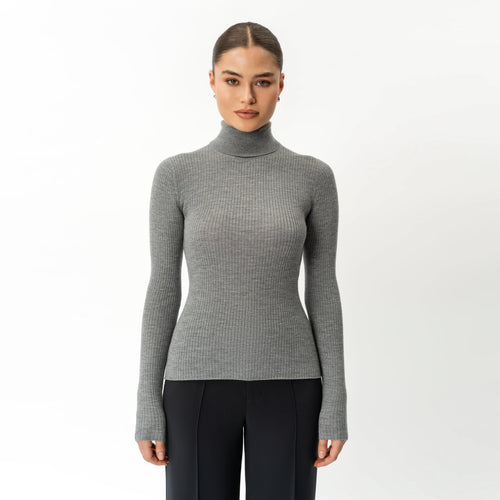 Merino Wool Ribbed Turtleneck