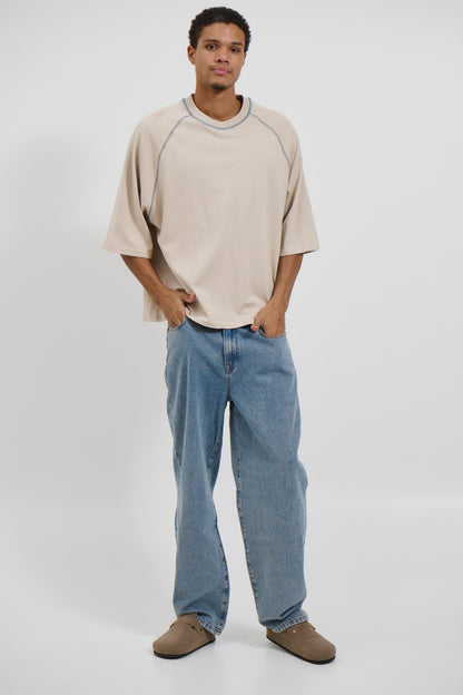 Contrast Stitch Raglan Tee Stone - FINAL SALE