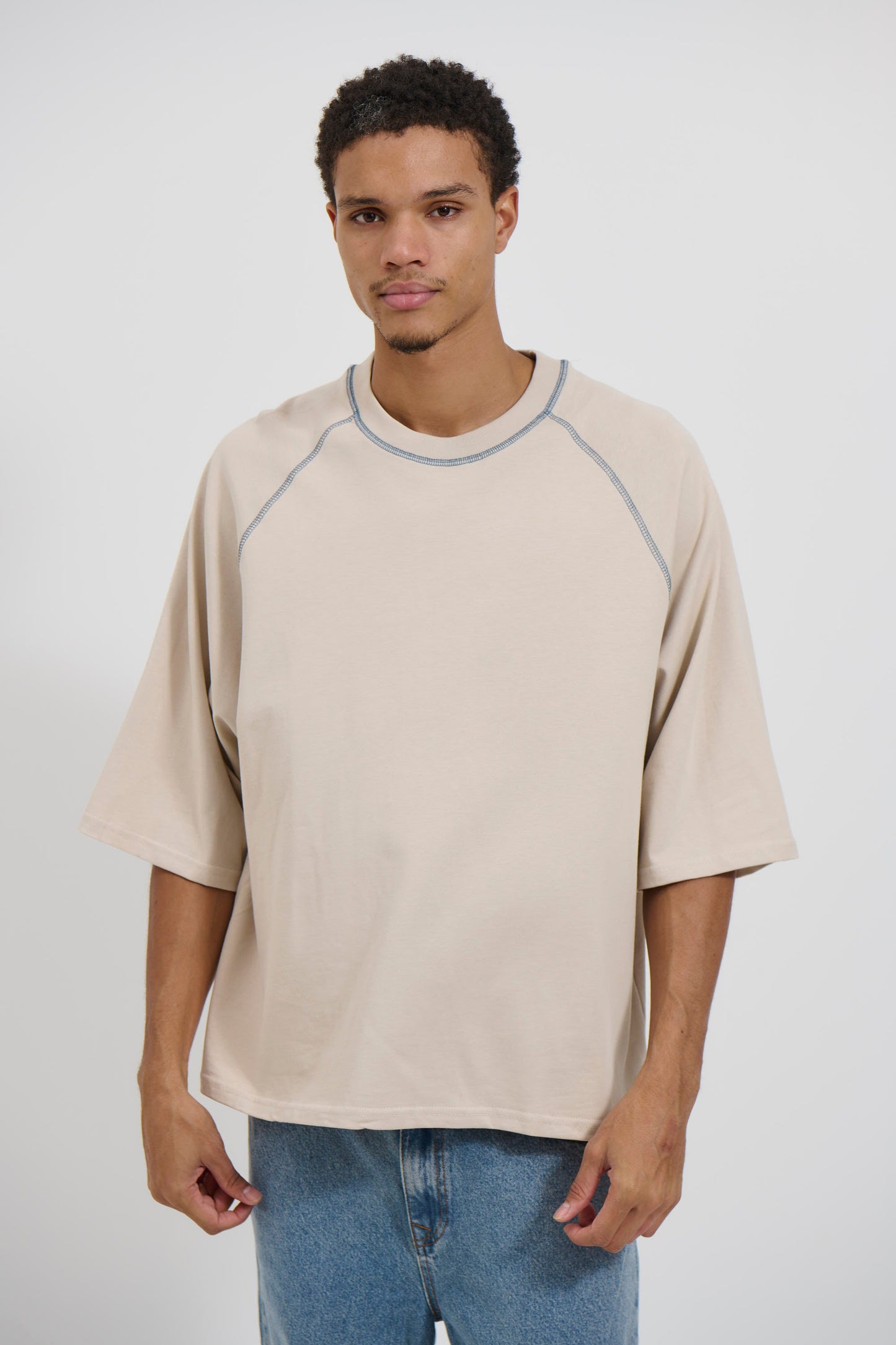 Contrast Stitch Raglan Tee Stone - FINAL SALE