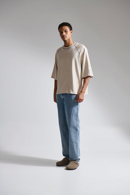 Contrast Stitch Raglan Tee Stone - FINAL SALE