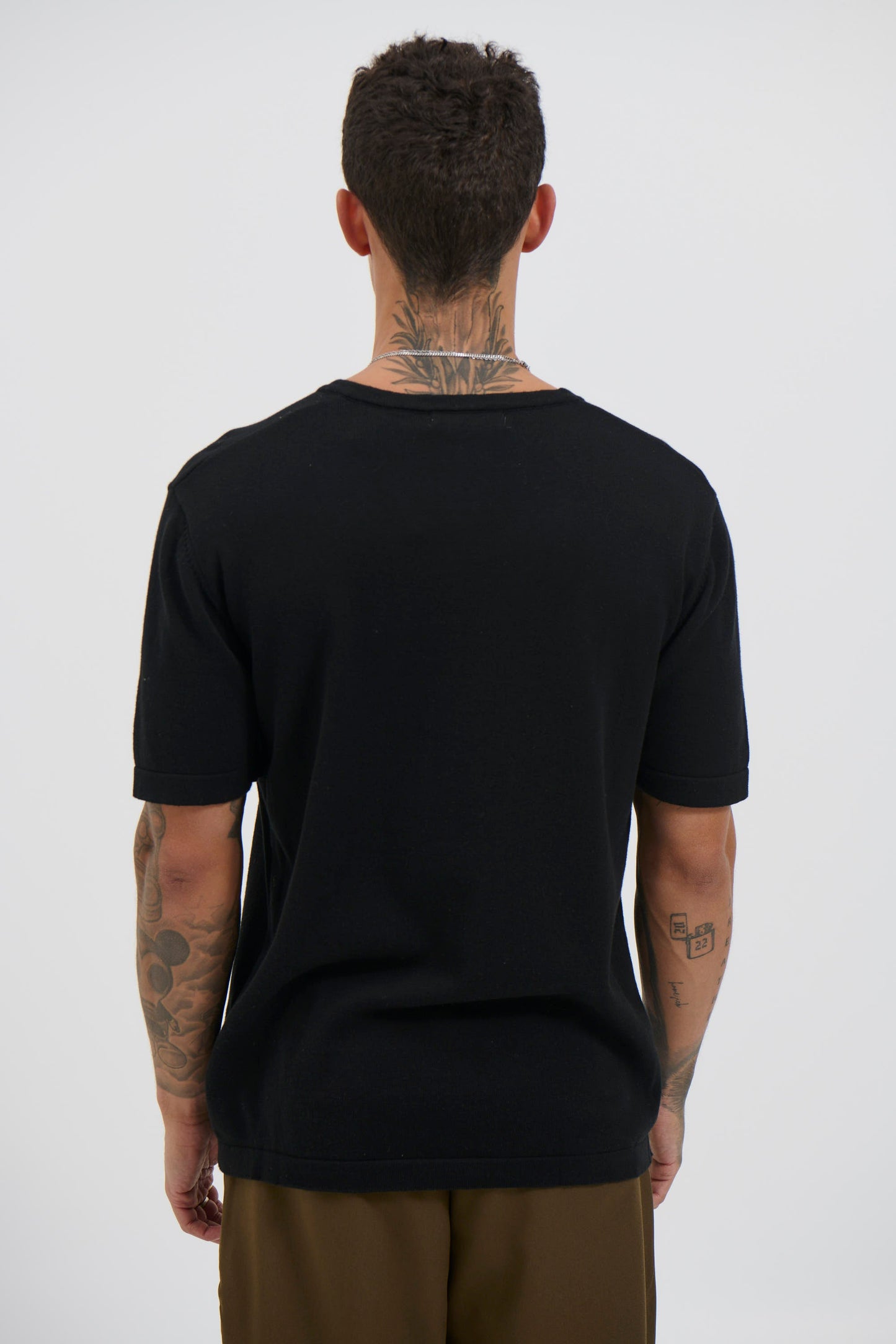 Knitted Split Neck Tee Black - FINAL SALE