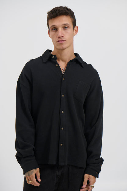 Long Sleeve Waffle Shirt Black