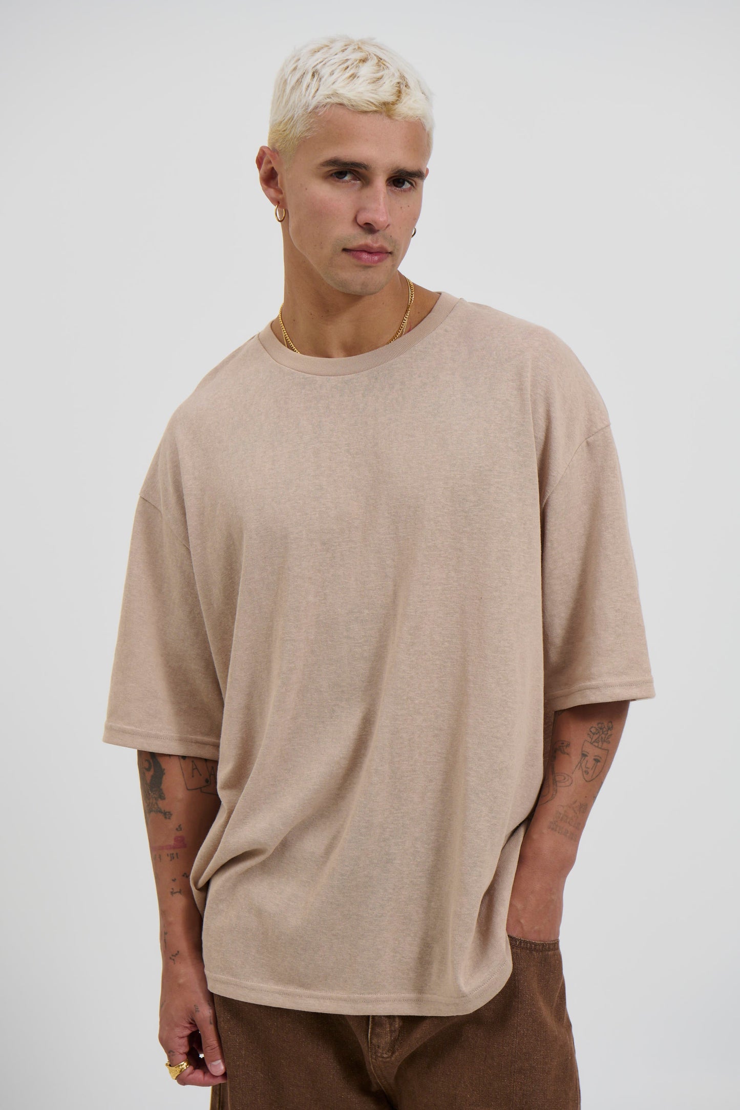 Lightweight Linen Look Tee Tan - FINAL SALE