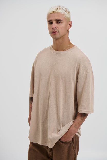 Lightweight Linen Look Tee Tan - FINAL SALE