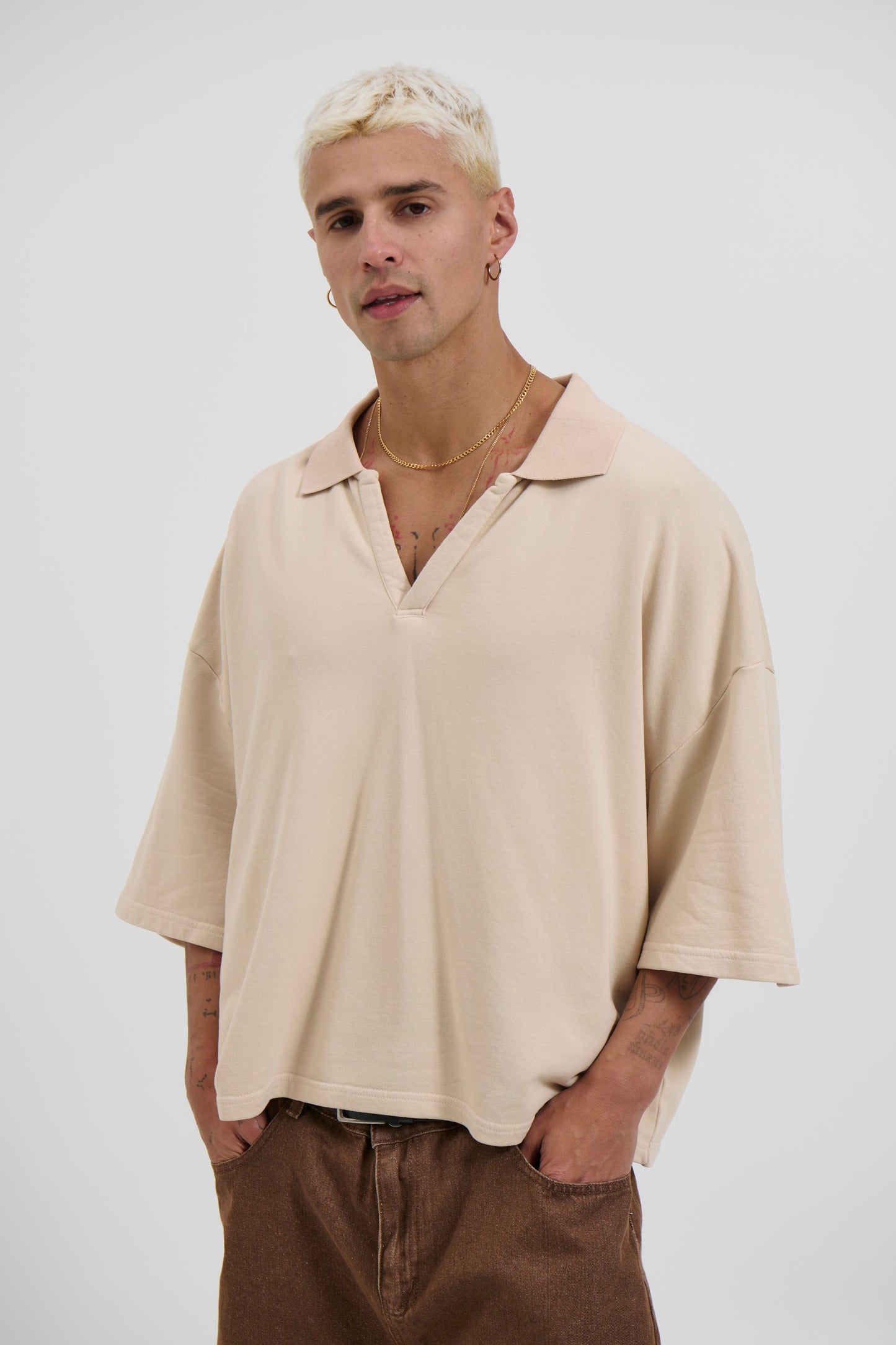 Jersey Crop Polo Sand