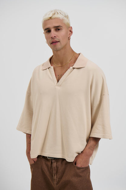 Jersey Crop Polo Sand