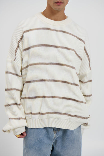 Drop Sleeve Heavy Knit White Stripe - FINAL SALE