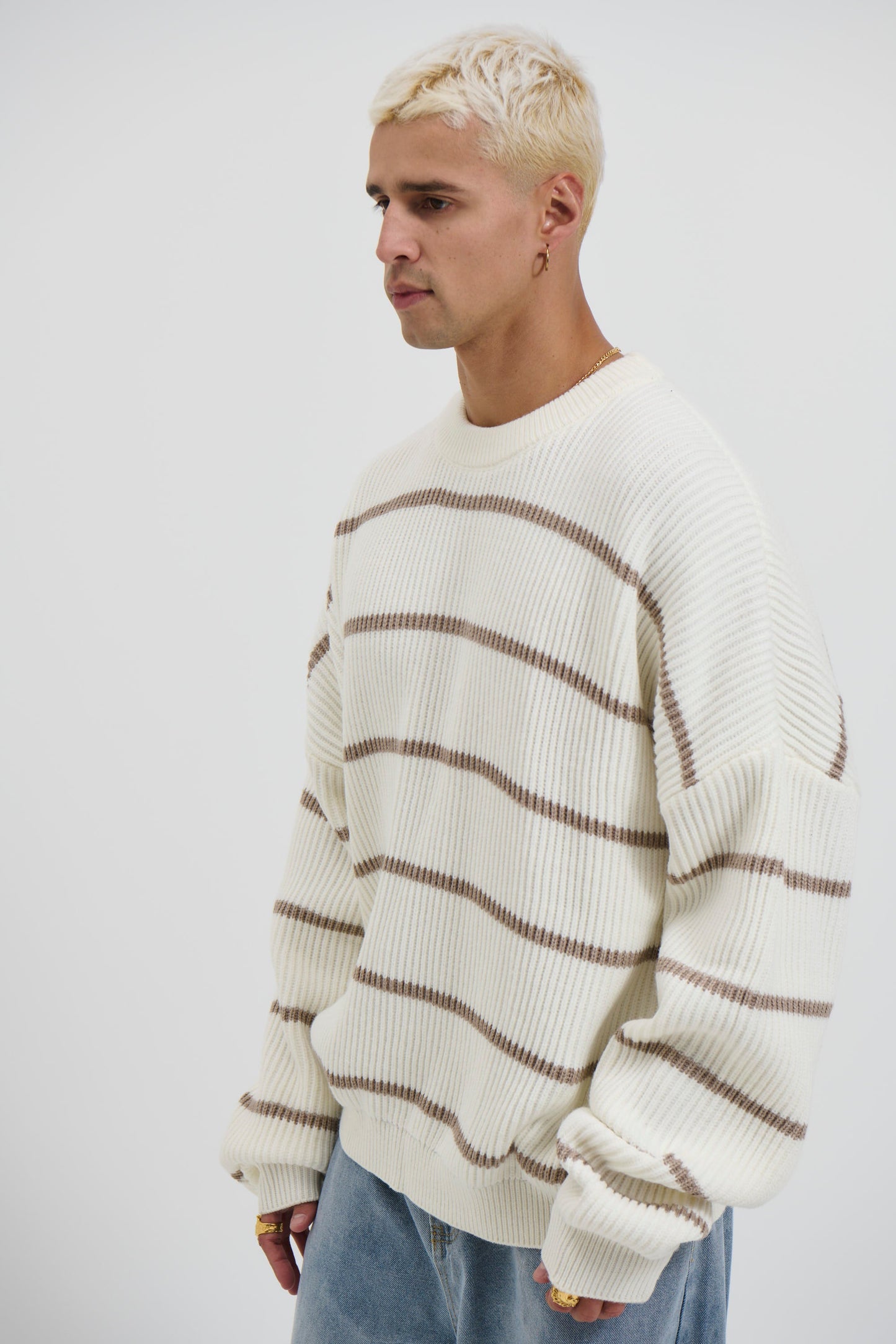 Drop Sleeve Heavy Knit White Stripe - FINAL SALE