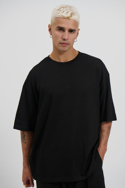 Lightweight Linen Look Tee Black - FINAL SALE