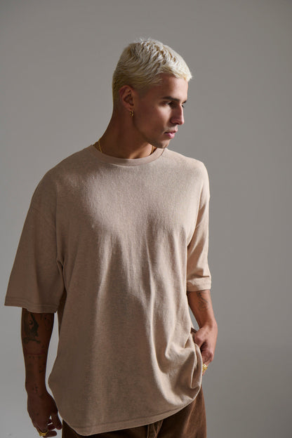 Lightweight Linen Look Tee Tan - FINAL SALE