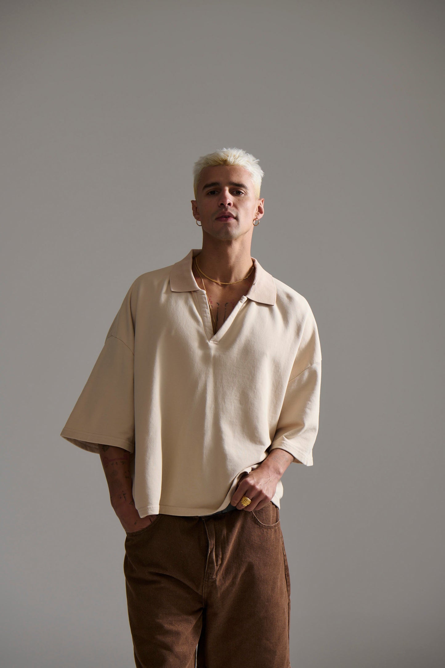 Jersey Crop Polo Sand