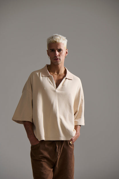 Jersey Crop Polo Sand