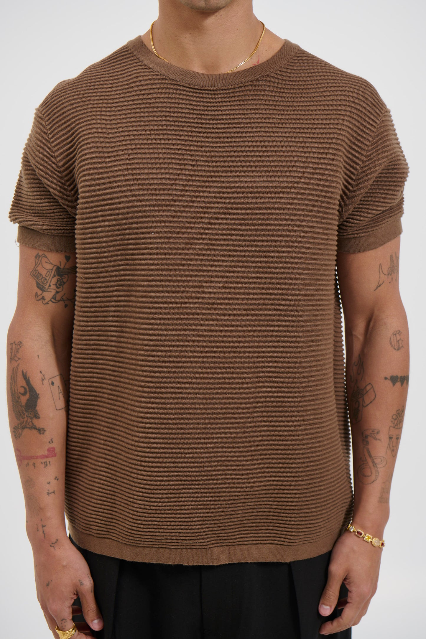 Horizontal Rib Knit Tee Choc