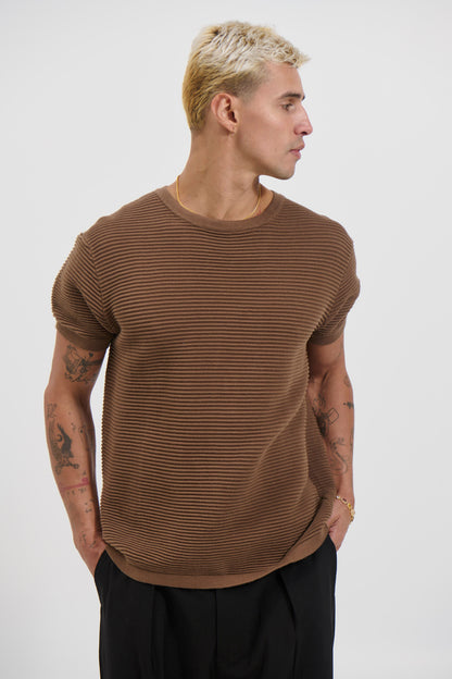 Horizontal Rib Knit Tee Choc