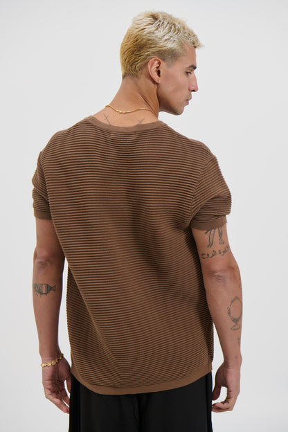 Horizontal Rib Knit Tee Choc