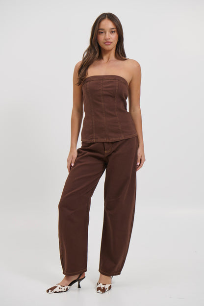 Lex Denim Corset Top Chocolate - FINAL SALE