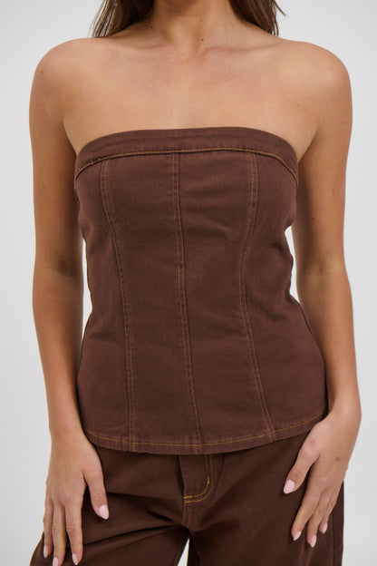 Lex Denim Corset Top Chocolate - FINAL SALE