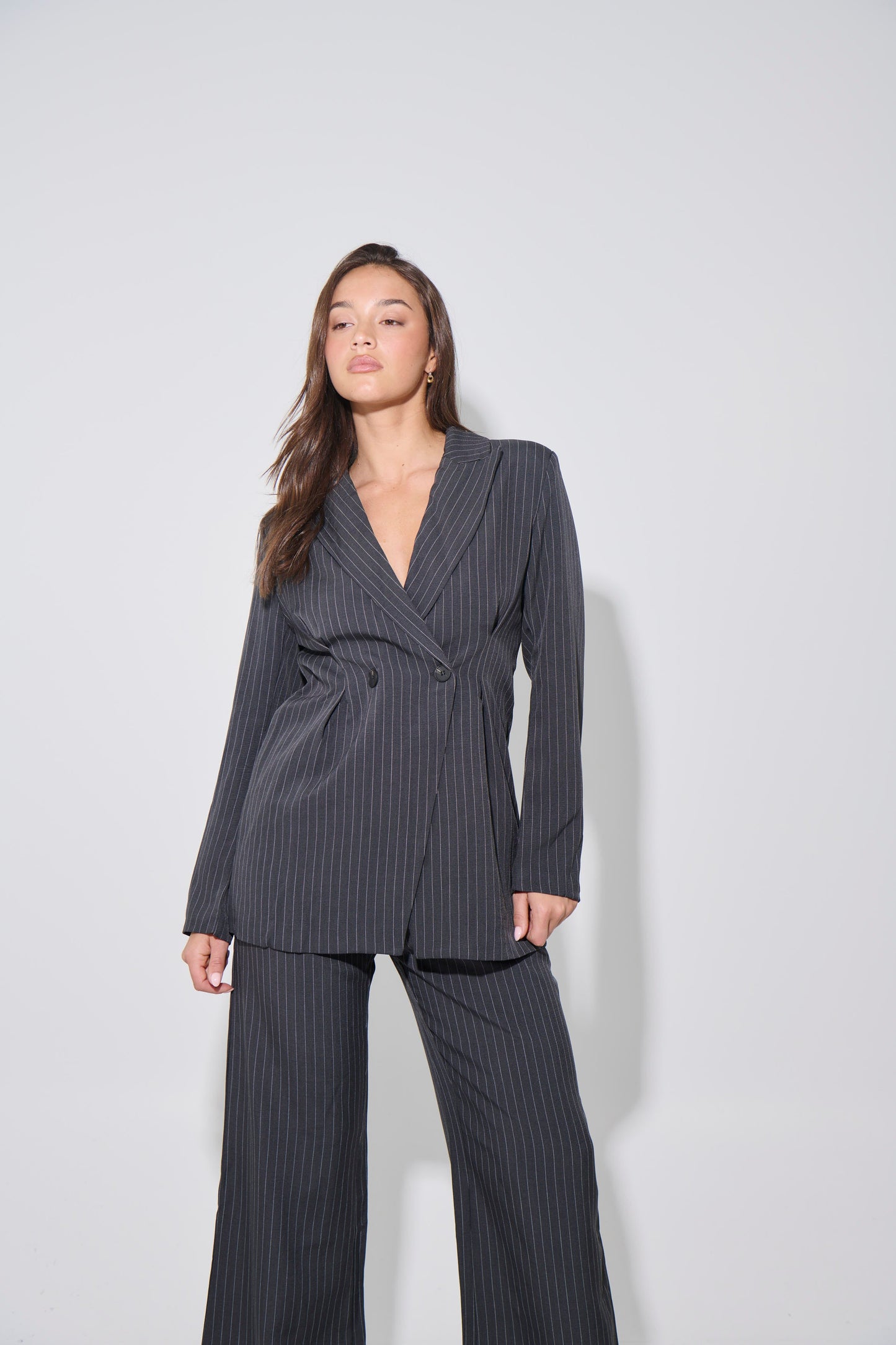 Kassandra Pinstripe Set Grey - FINAL SALE