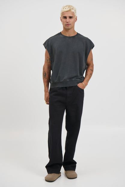 Cropped Fleece Ribbed Tank Charcoal