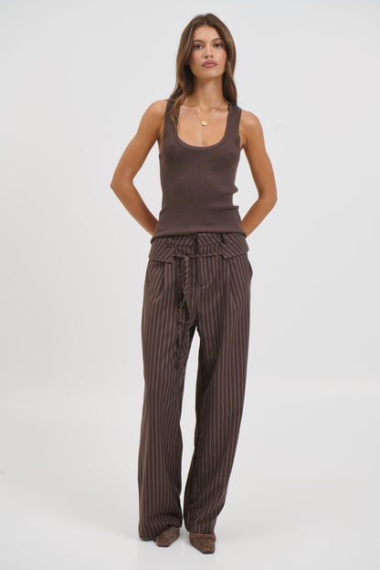 Kiara Pinstripe Pant Chocolate