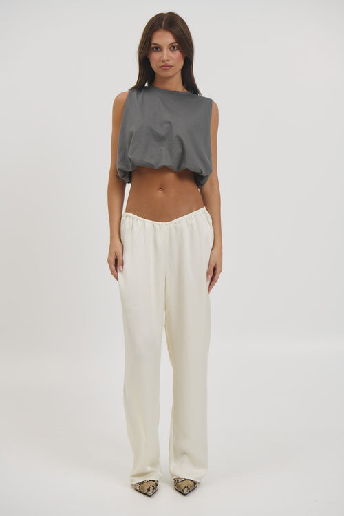 Emily Bubble Hem Top Dark Grey