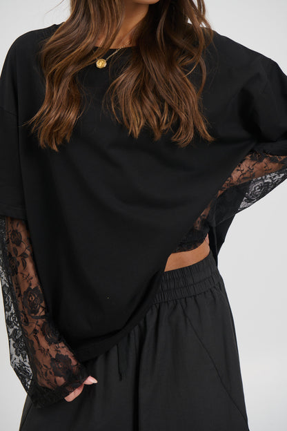 Francesca Lace Tee Black