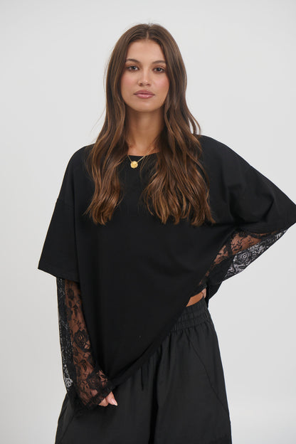 Francesca Lace Tee Black