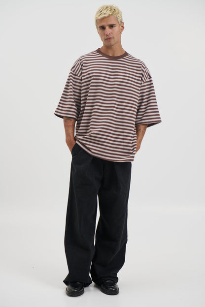 Lesley Stripe Crew Tee Choc - FINAL SALE