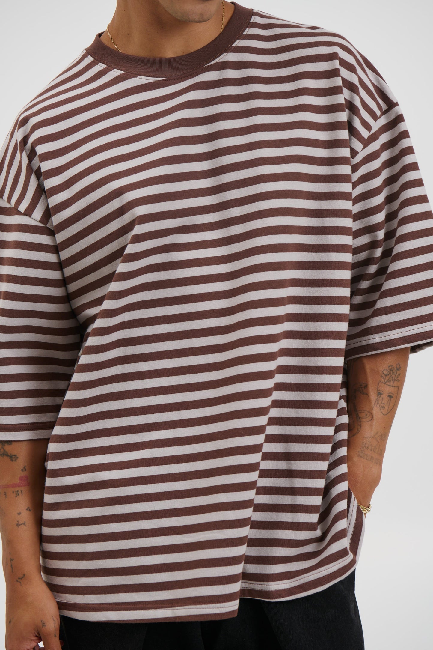 Lesley Stripe Crew Tee Choc - FINAL SALE