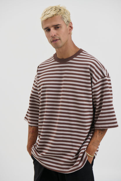 Lesley Stripe Crew Tee Choc - FINAL SALE