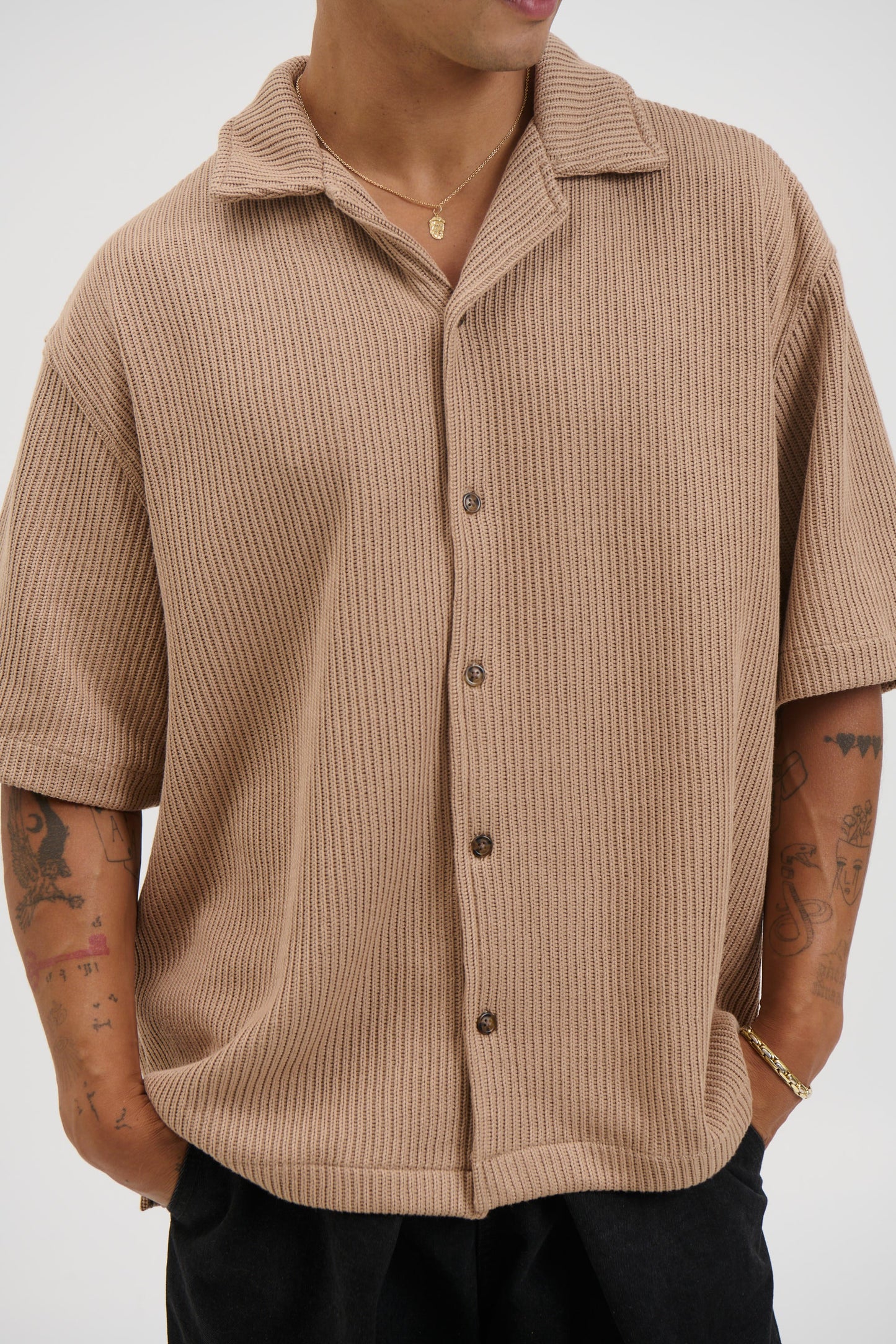 Chad Knitted Shirt Mocha - FINAL SALE