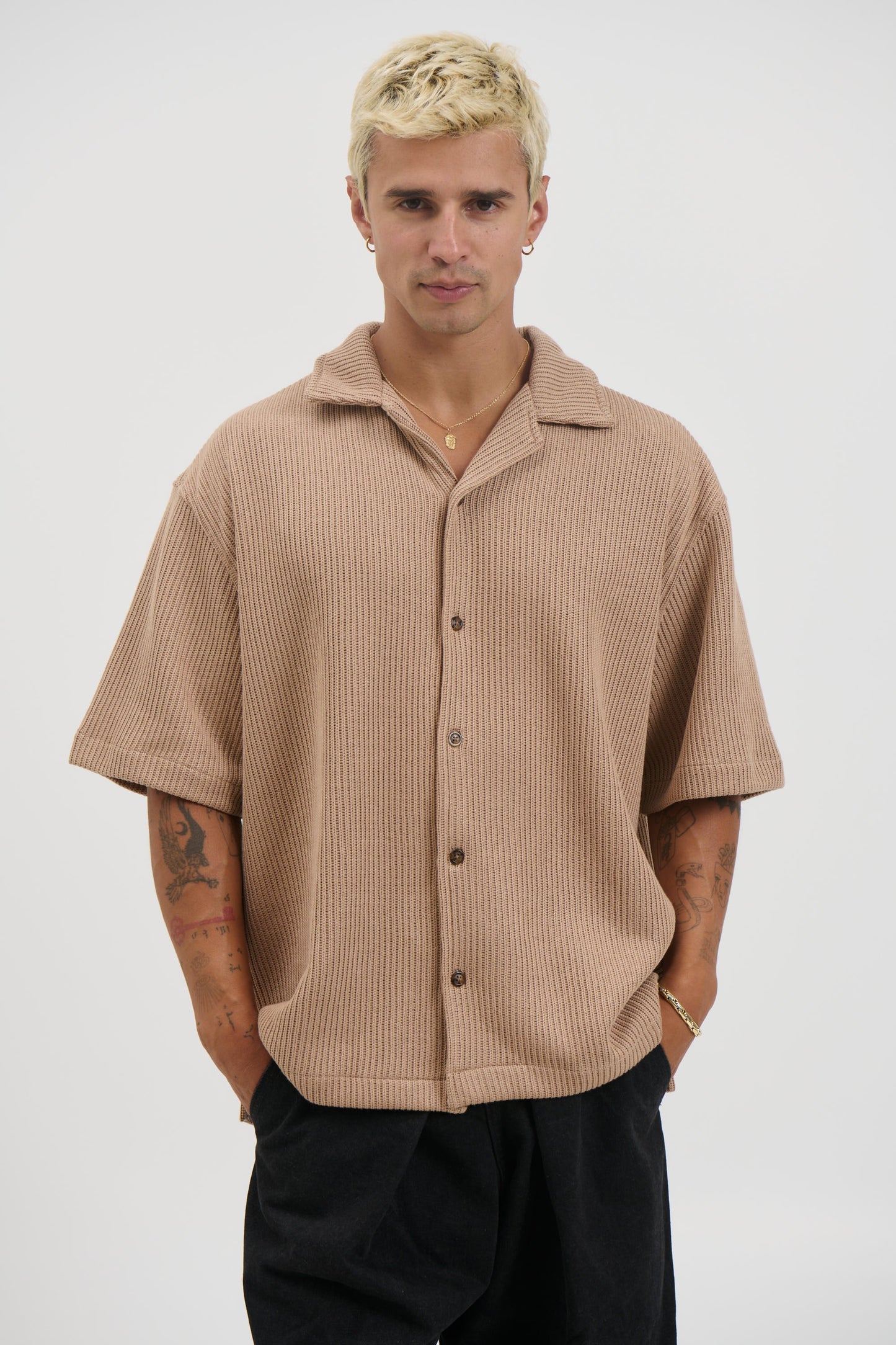 Chad Knitted Shirt Mocha - FINAL SALE