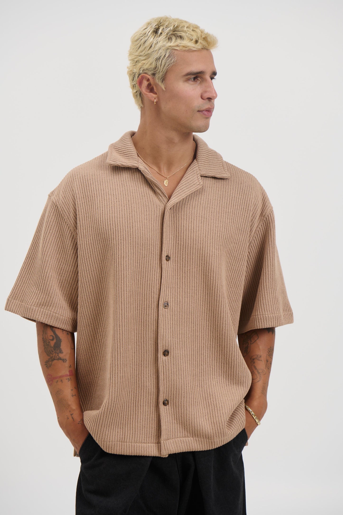 Chad Knitted Shirt Mocha - FINAL SALE
