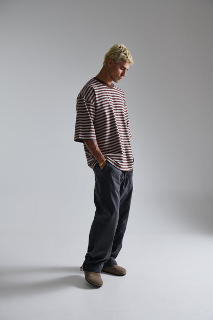 Lesley Stripe Crew Tee Choc - FINAL SALE