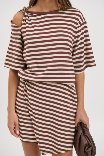 Anastasia Tee Dress Chocolate Stripe - FINAL SALE