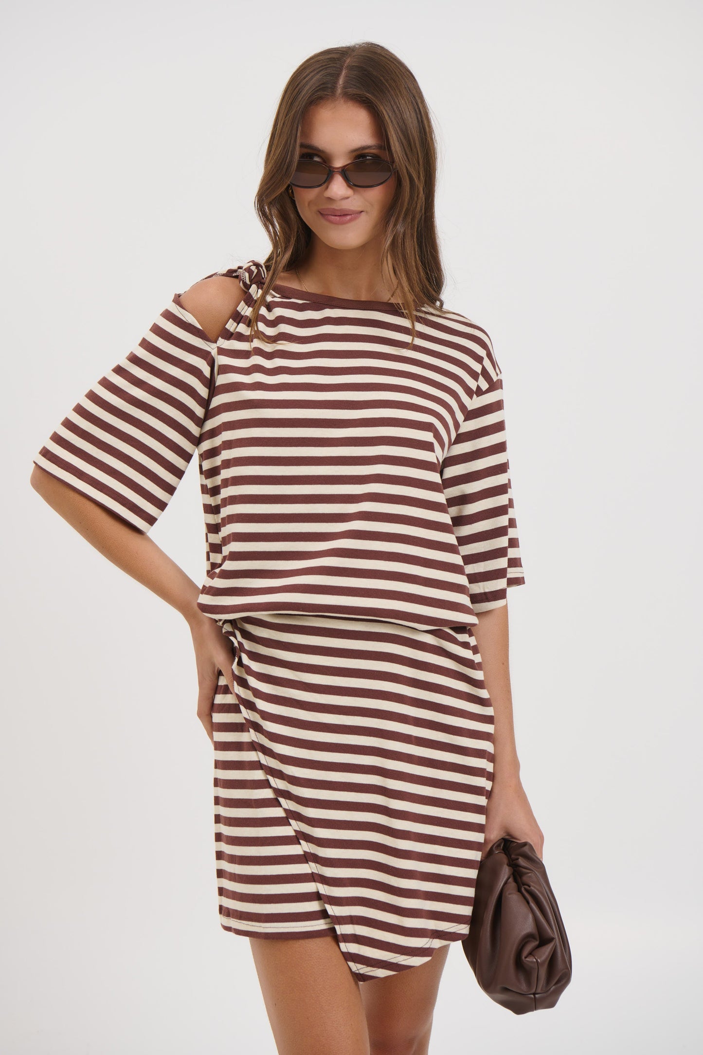 Anastasia Tee Dress Chocolate Stripe - FINAL SALE