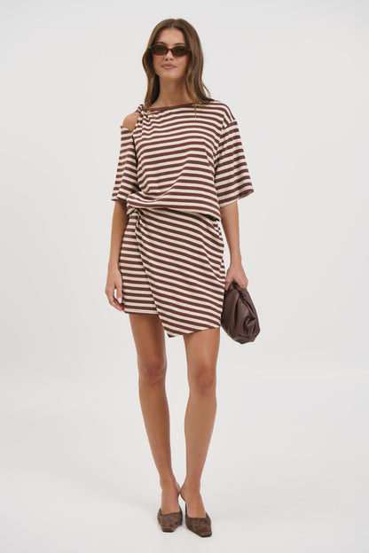 Anastasia Tee Dress Chocolate Stripe - FINAL SALE
