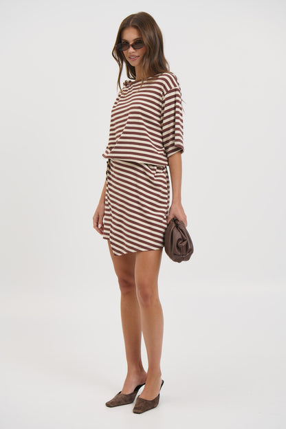 Anastasia Tee Dress Chocolate Stripe - FINAL SALE